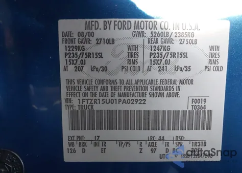 2001 Ford Ranger Edge/Xlt from USA, damaged, VIN 1FTZR15U01PA02922